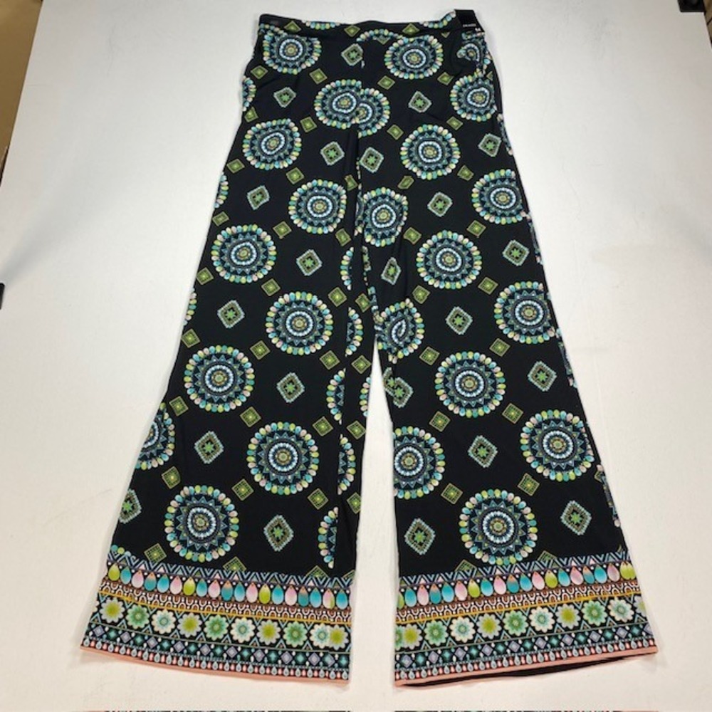 New York & Company Palazzo Pants Womens Medium Black Mandala Geometric Wide Leg